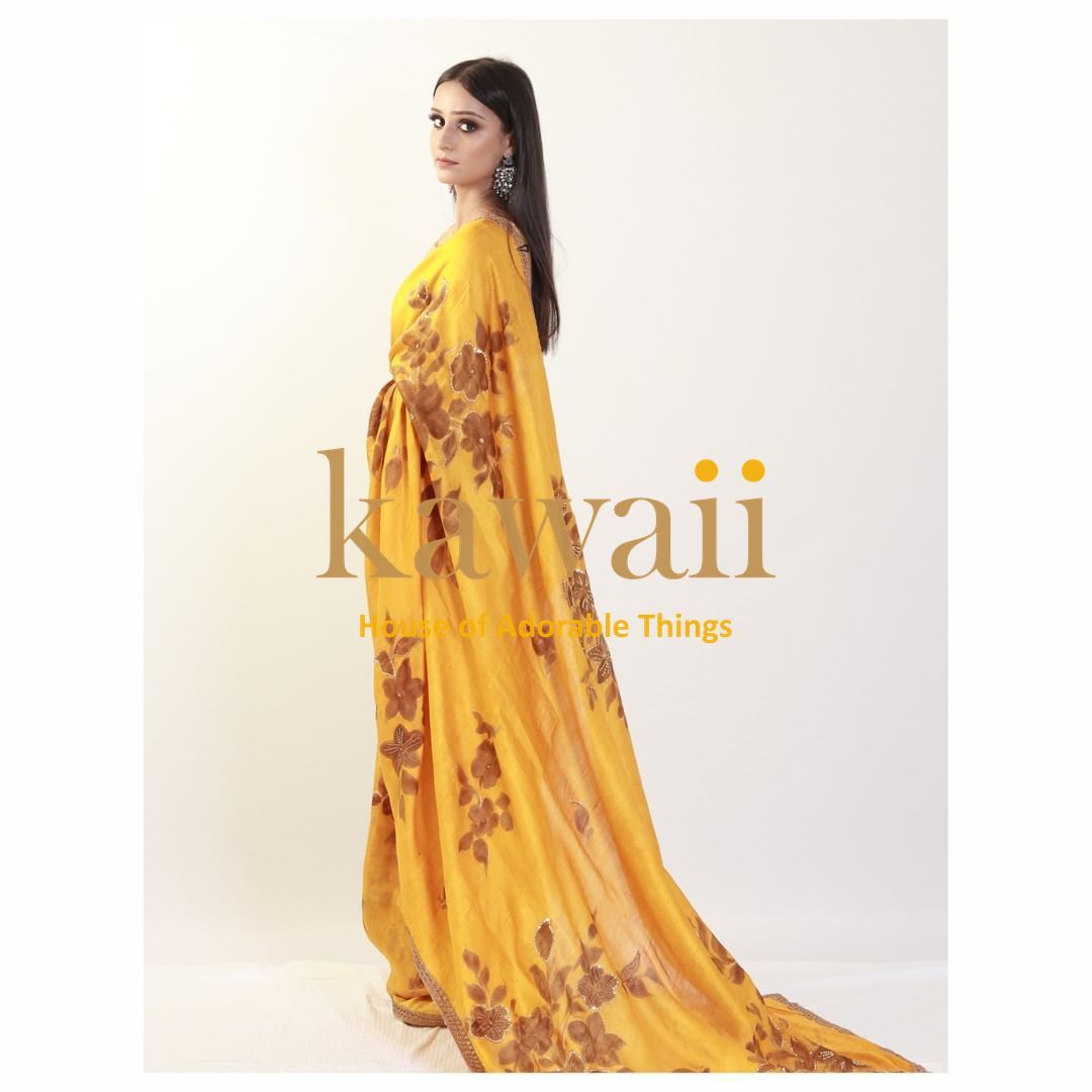 Kesari Handpainted Design on Pure Handloom Silk Saree