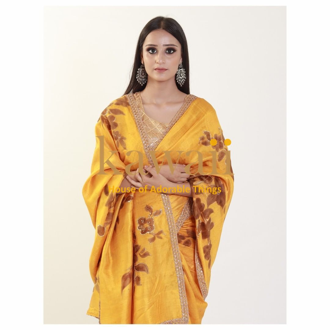 Kesari Handpainted Design on Pure Handloom Silk Saree