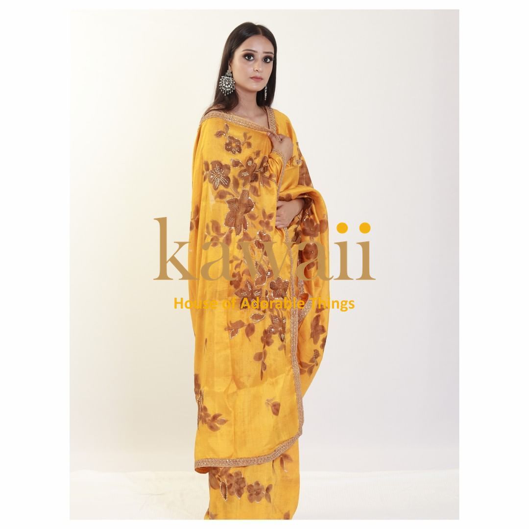 Kesari Handpainted Design on Pure Handloom Silk Saree
