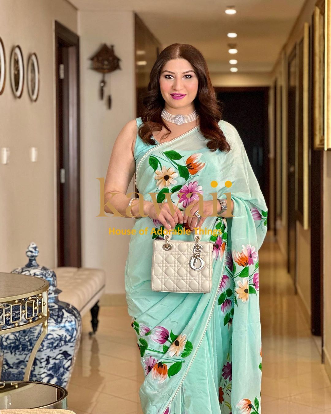 Sukaina Floral Handpainted Saree in Crepe Fabric