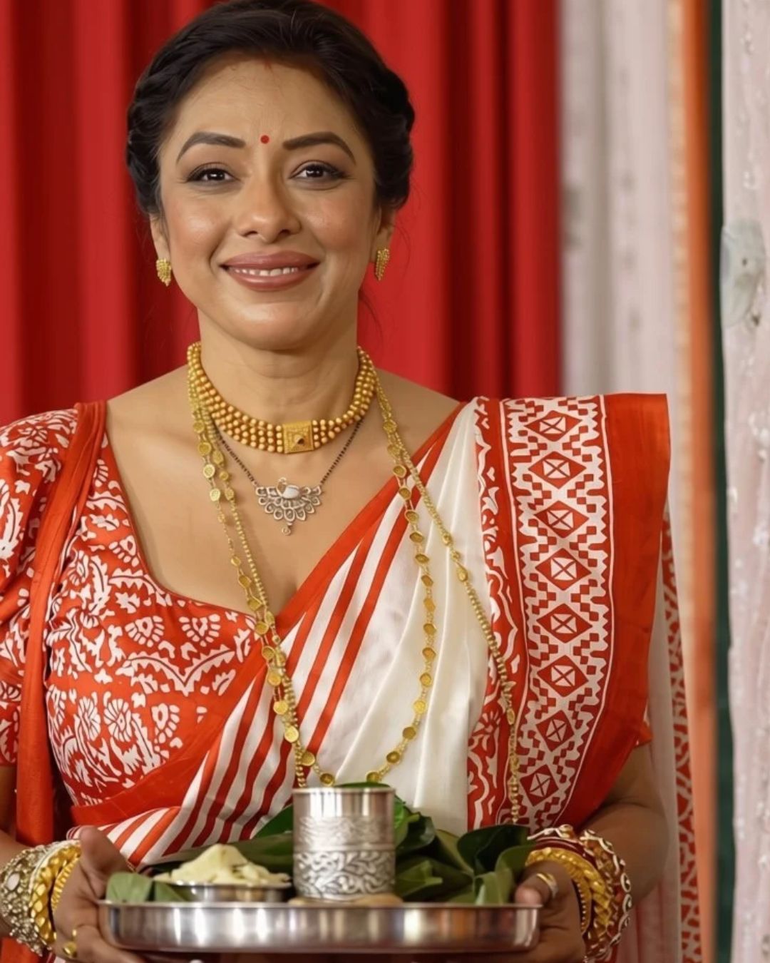 Rupali Ganguly in Utsav Hand Block Print Tussar Silk Saree