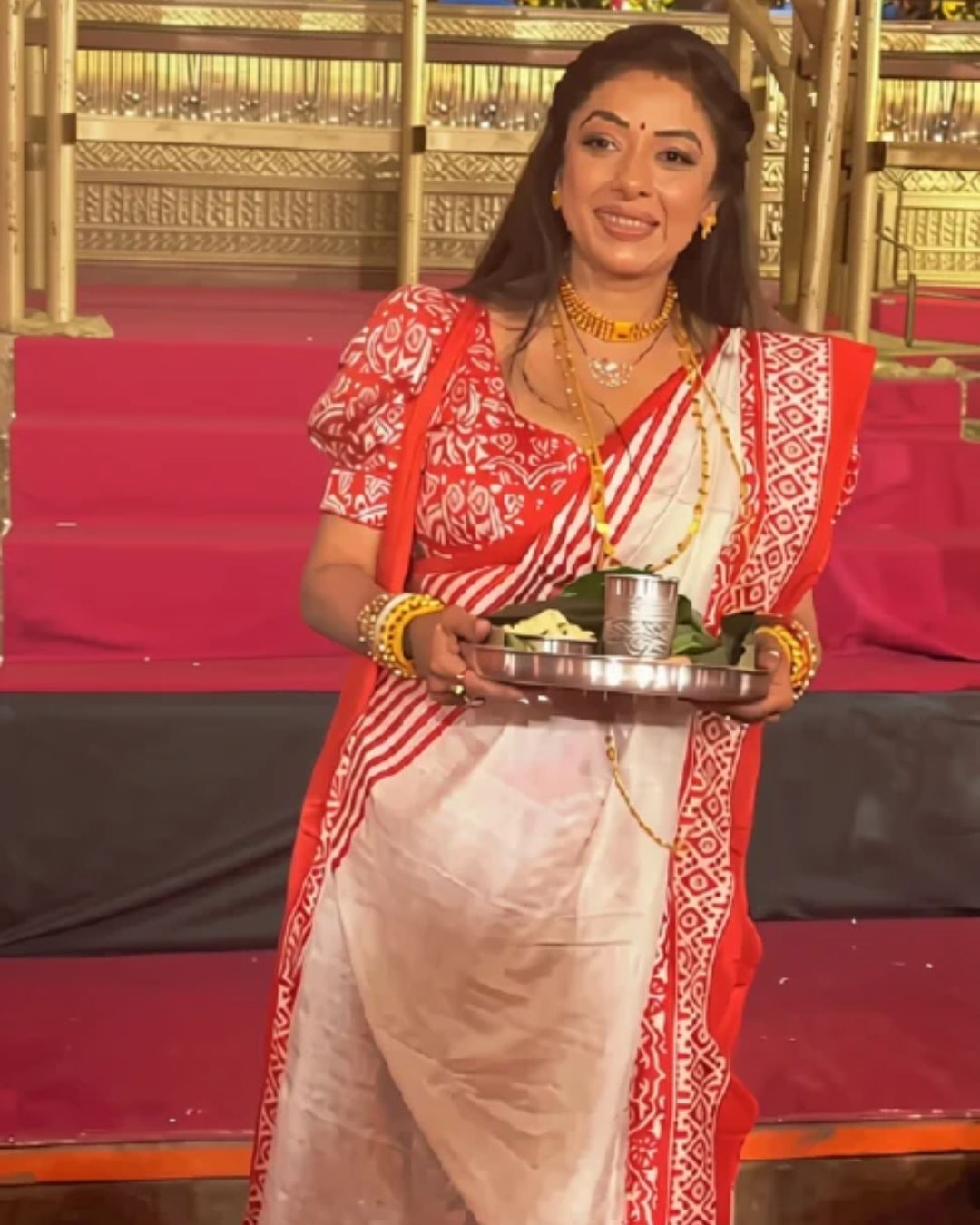 Rupali Ganguly in Utsav Hand Block Print Tussar Silk Saree