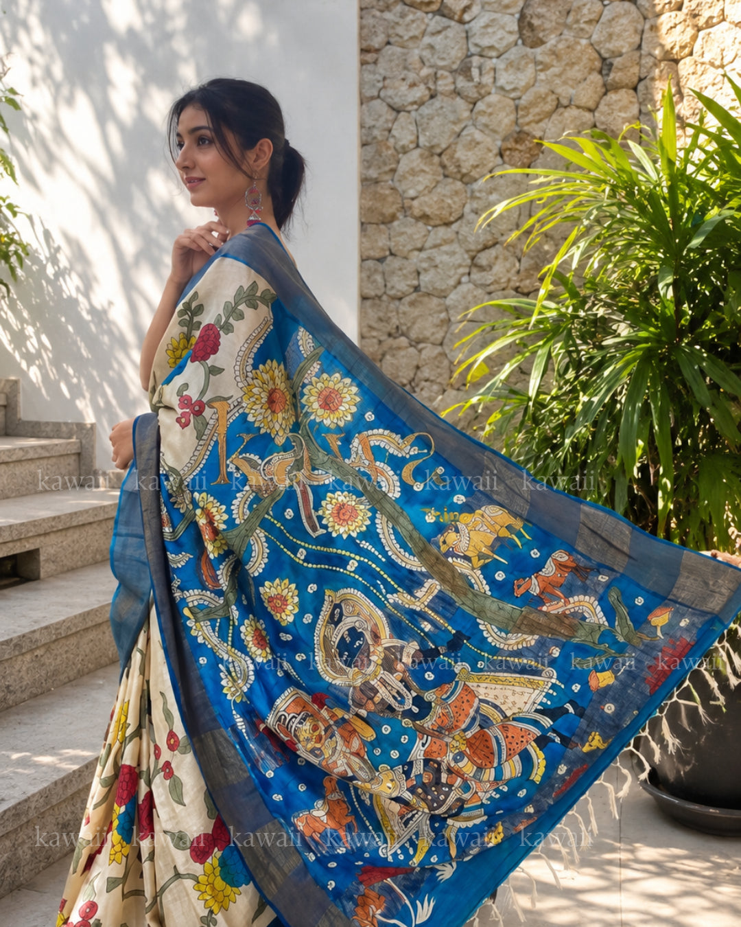 Mohana Handpainted Kalamkari Design Saree