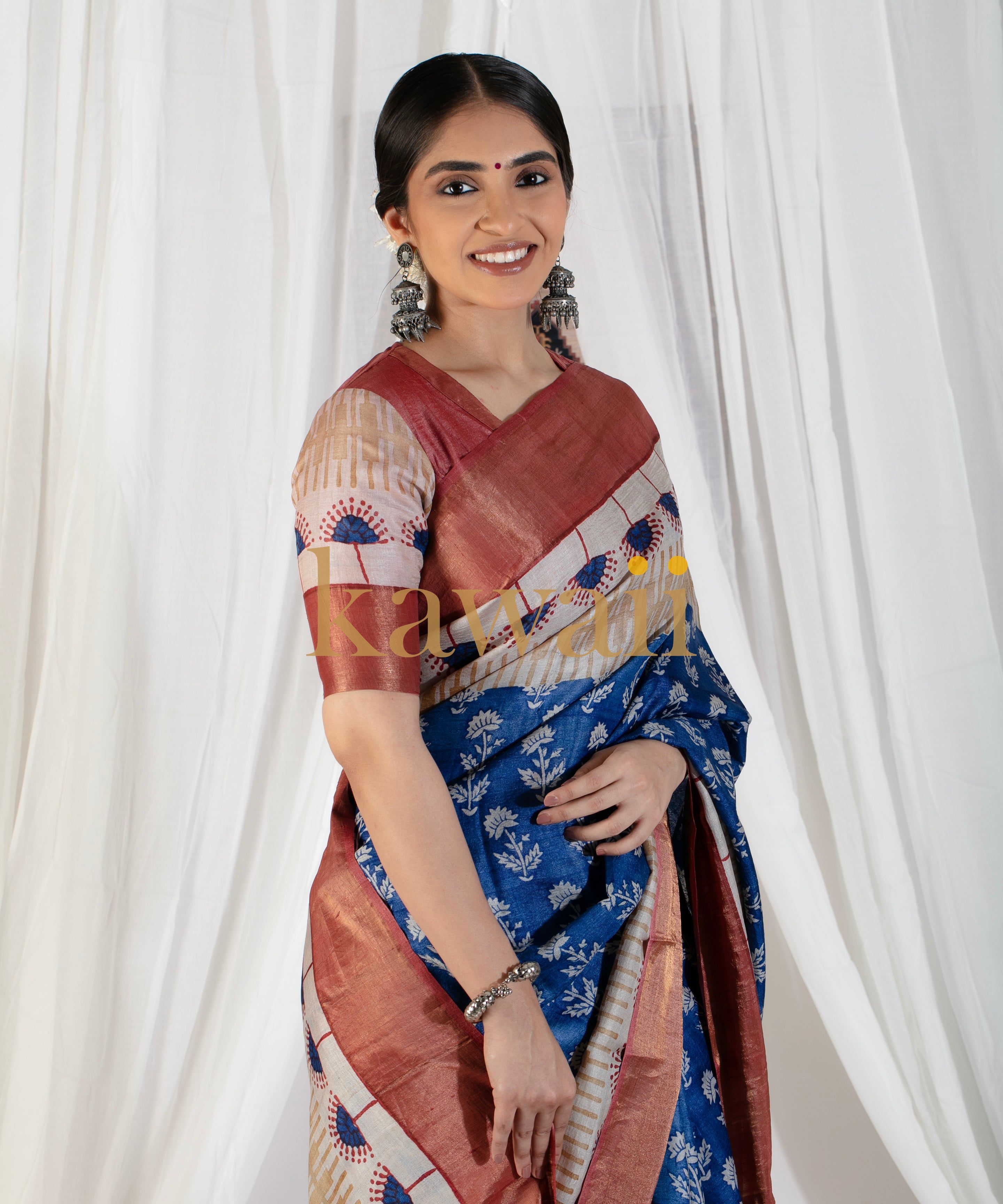 Elegant Kawaii block print saree with intricate designs, perfect for stylish occasions