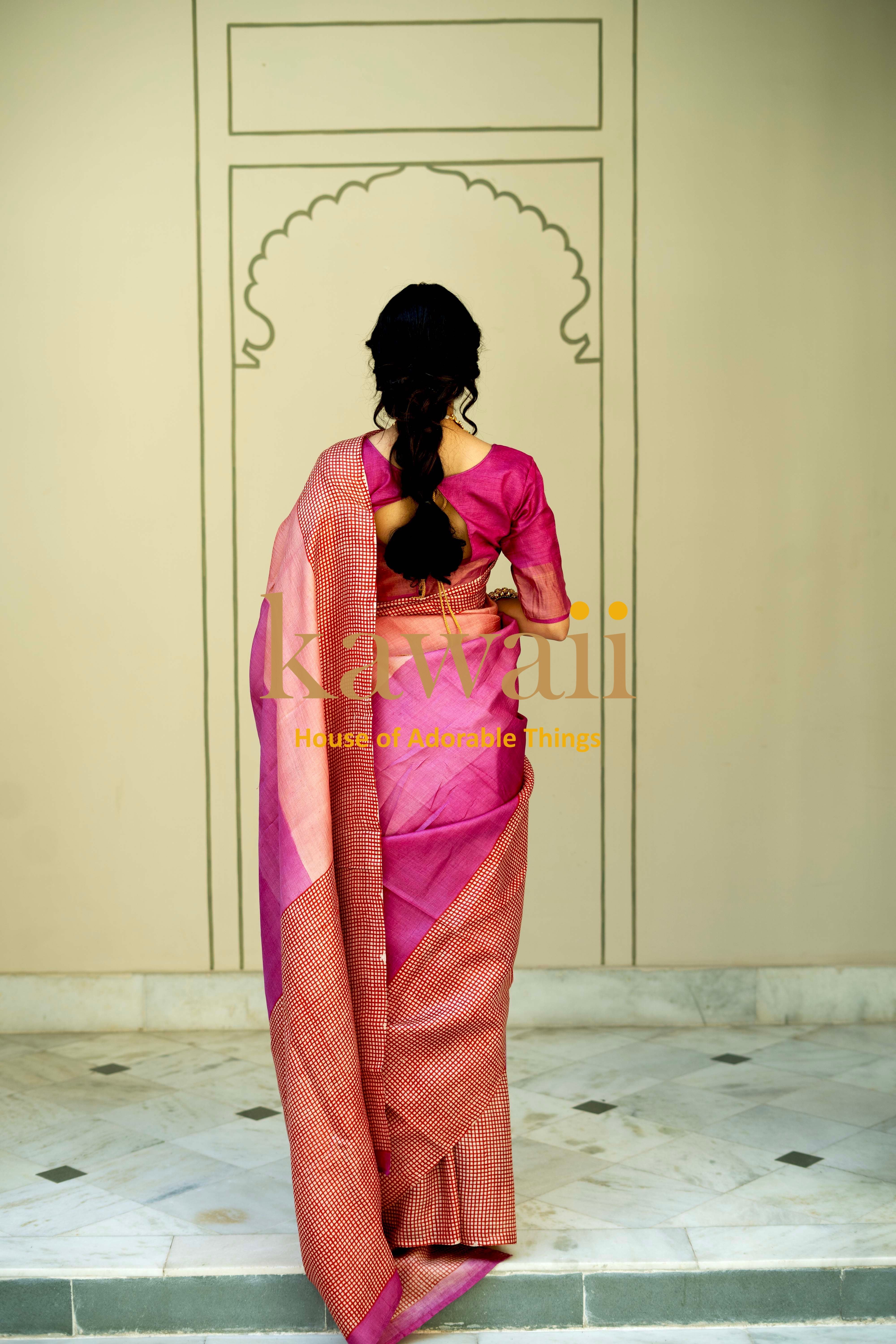 Elegant Block Print Saree in Silk Tussar with Vibrant Colors for Festive Occasions