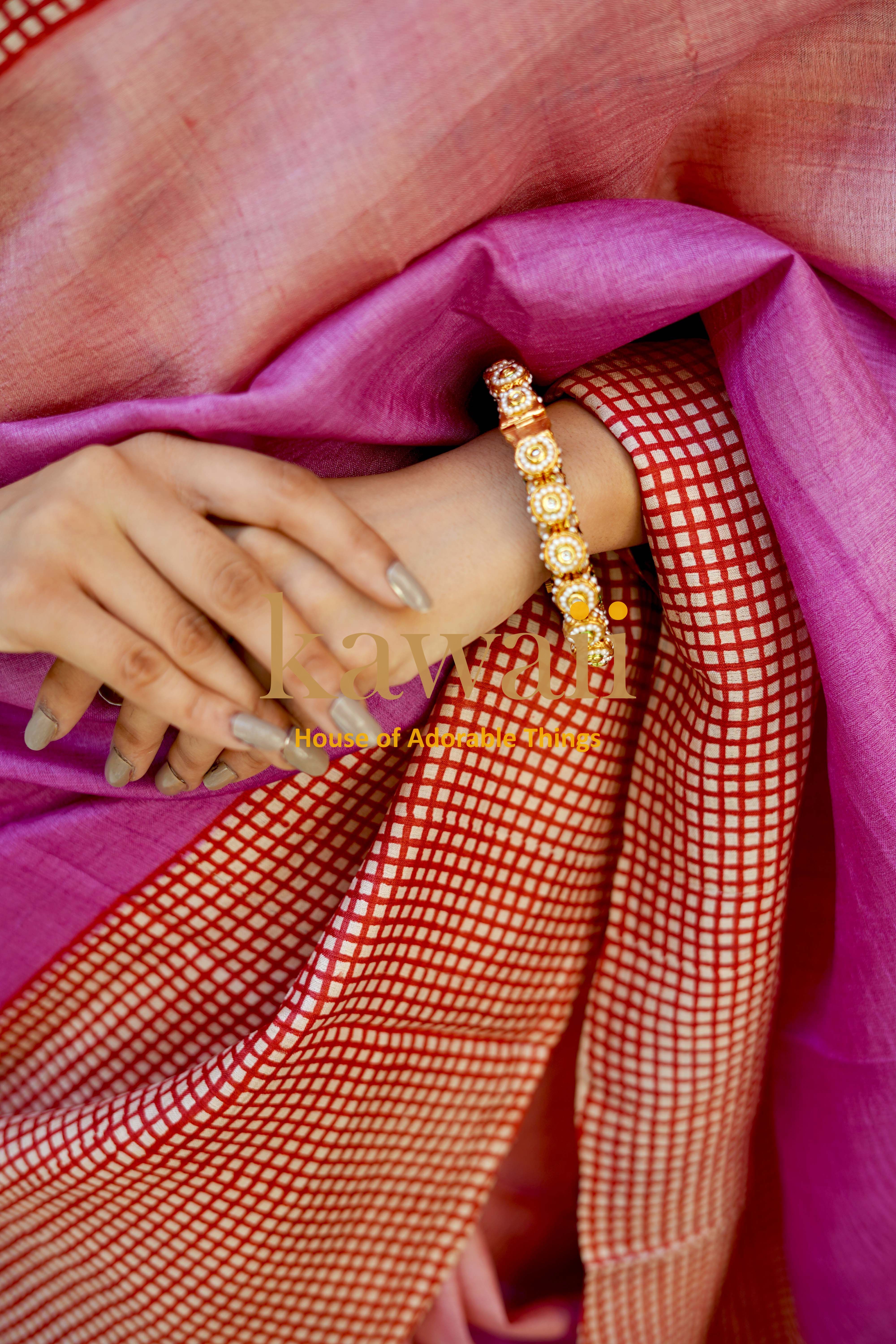 Elegant block print saree in silk tussar with vibrant colors and intricate design details