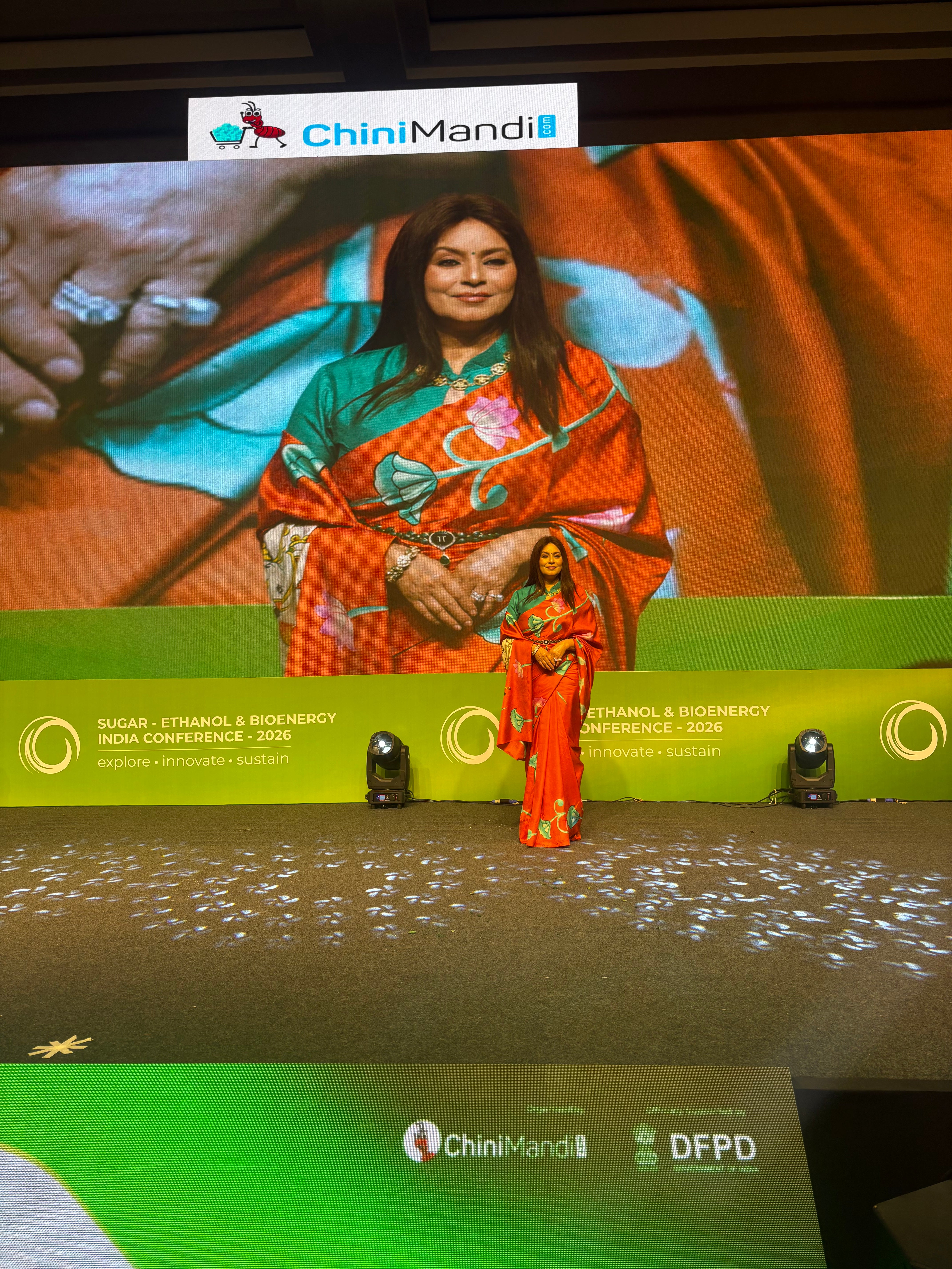 Elegant Pichwai Saree by Kawaii, showcasing intricate designs and vibrant colors at a conference event