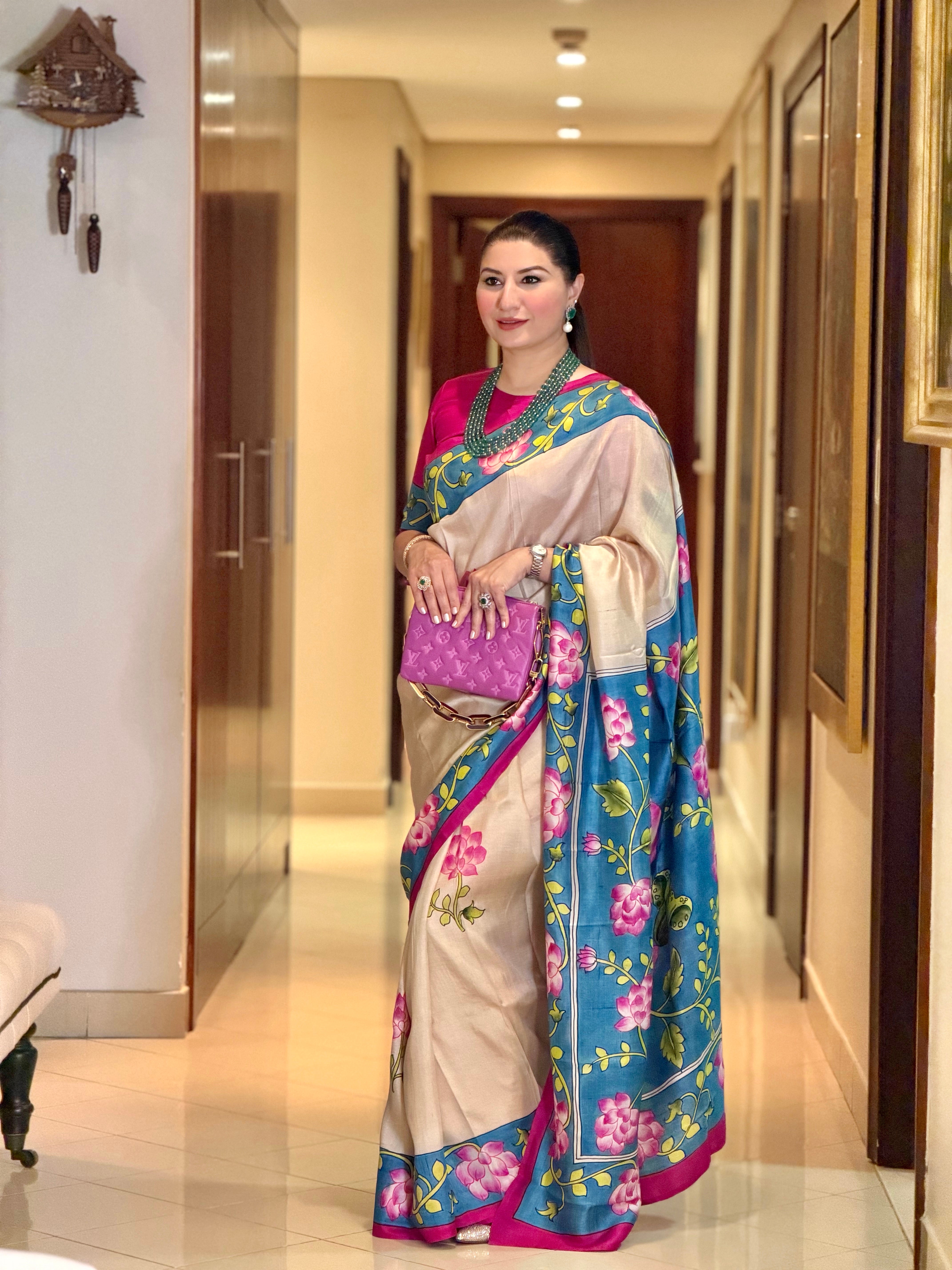 Elegant Kawaii Pichwai Saree with Floral Patterns and Vibrant Colors for Special Occasions