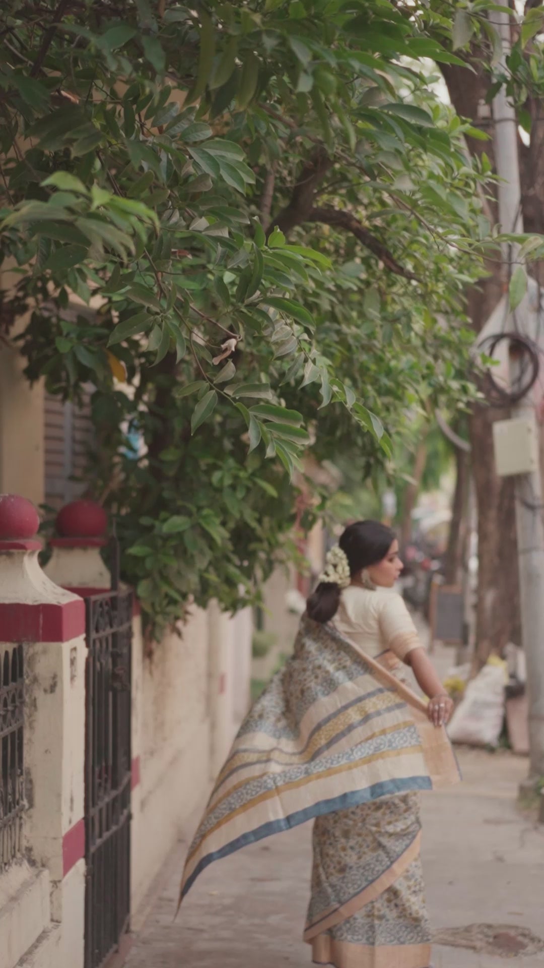 Indie Bloom Tussar Silk Block Print Saree
