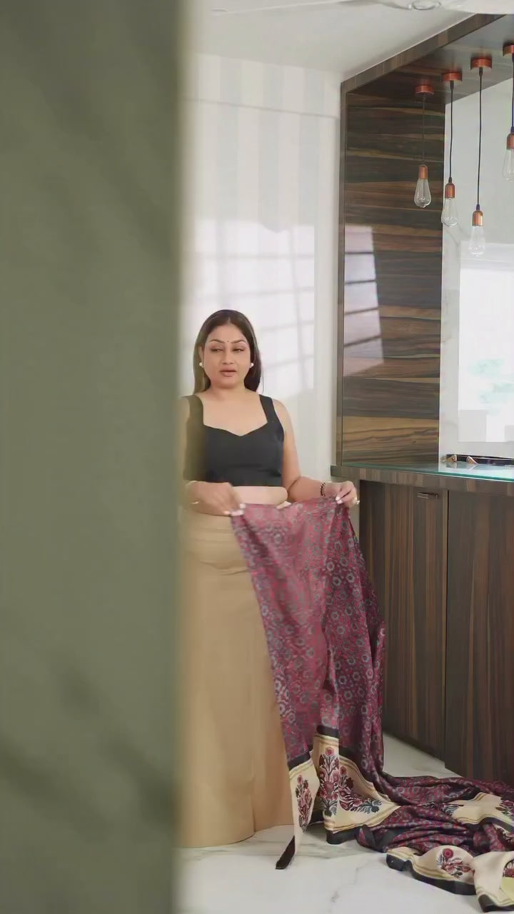 Gulmohar Block Print Tussar Silk Saree