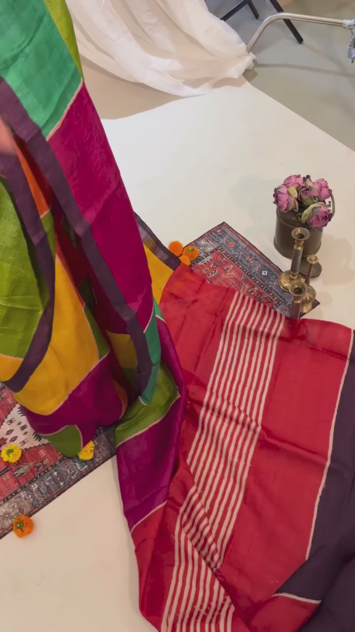 Navrang Tussar Silk Block Print Saree