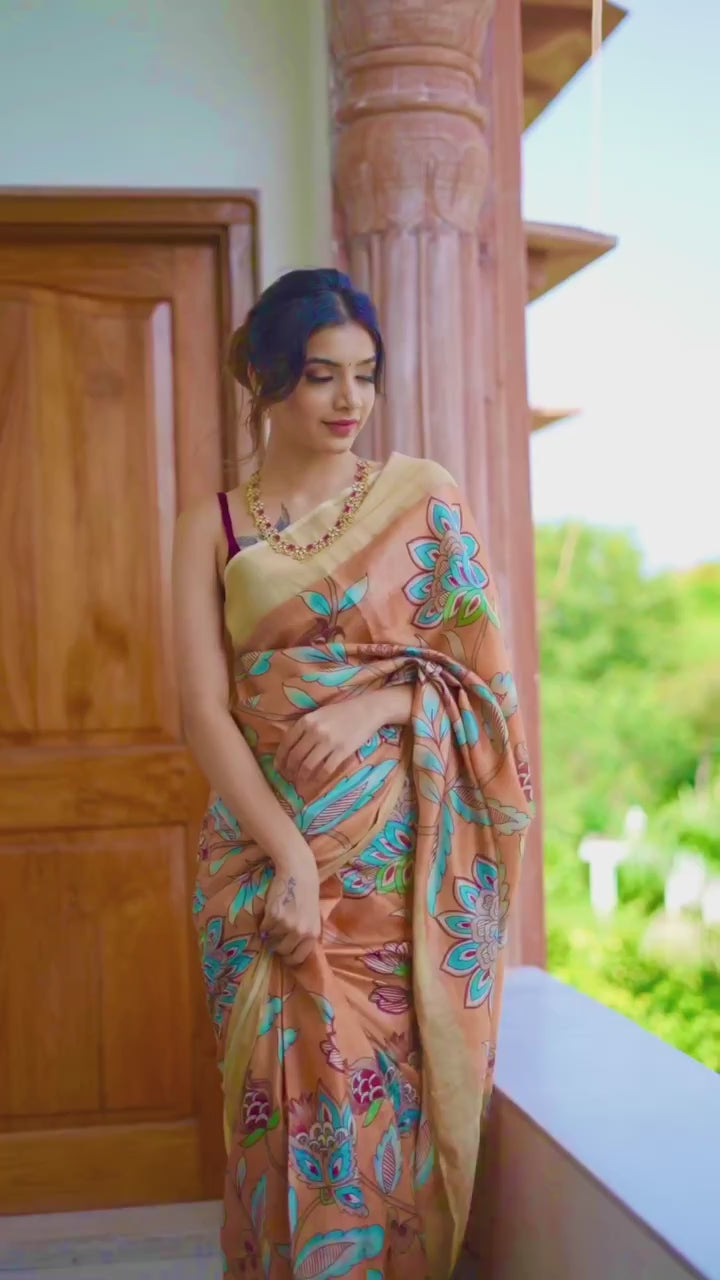 Zaffrani Kalamkari Saree