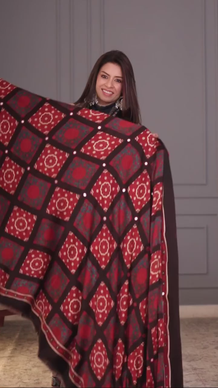 Gulnaar Mirror Work Handcrafted Ajrakh Saree