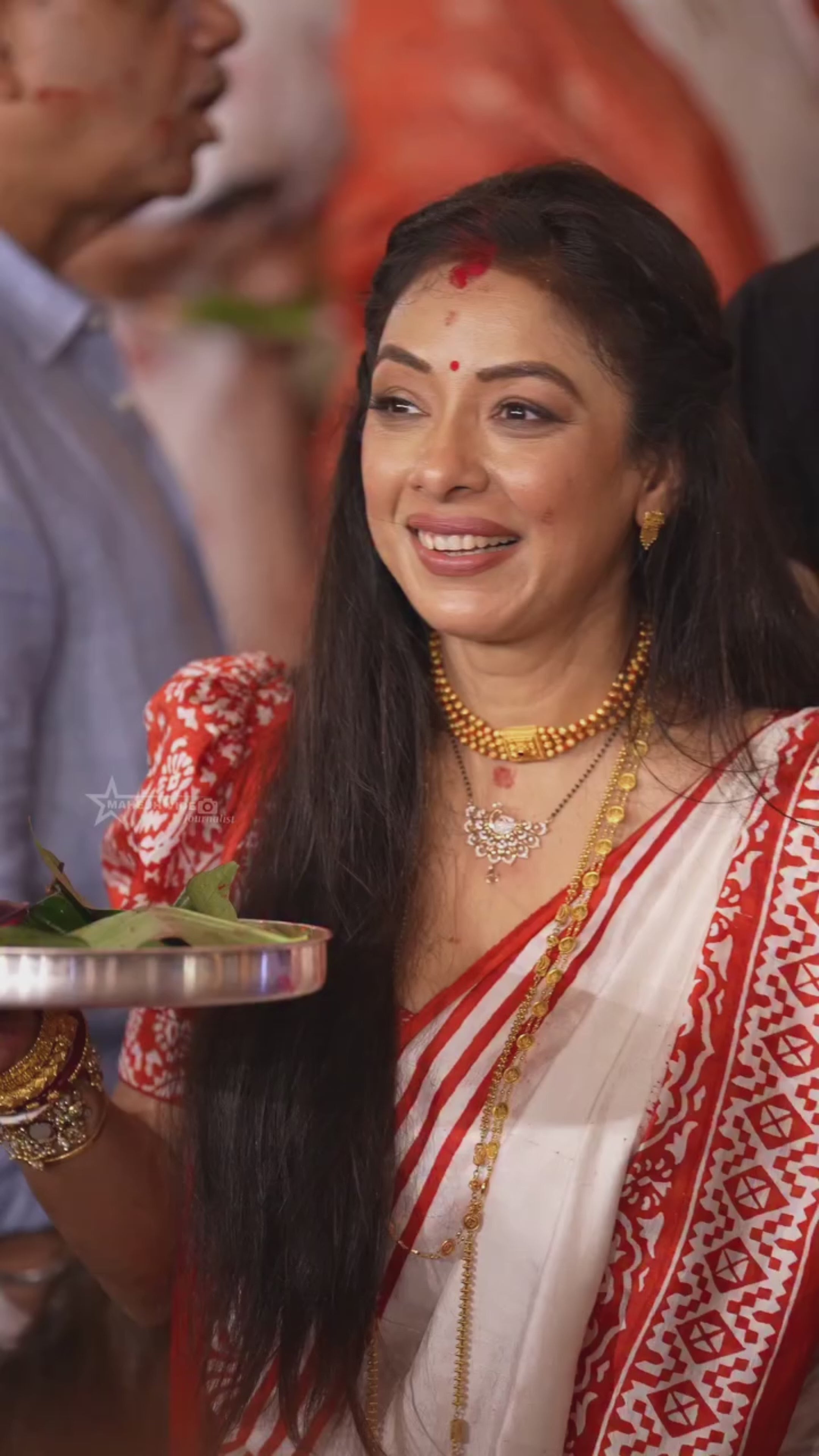 Rupali Ganguly in Utsav Hand Block Print Tussar Silk Saree