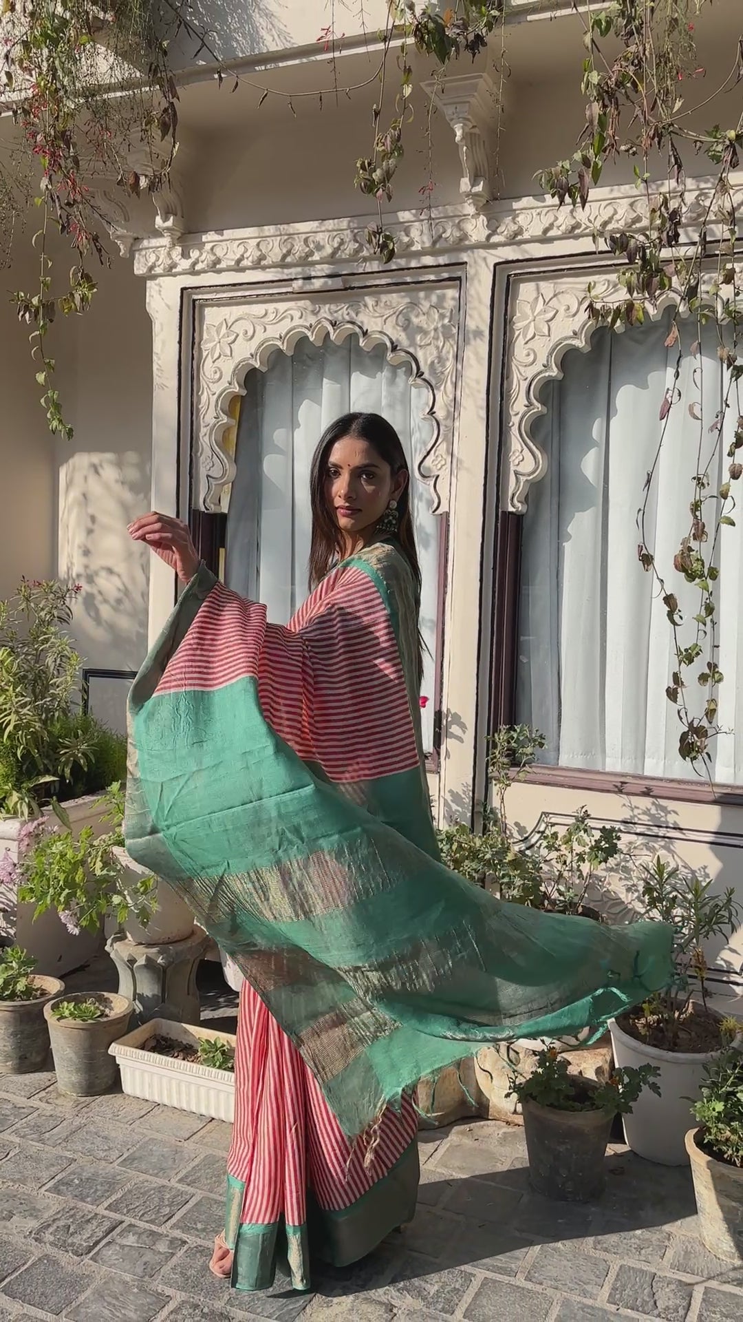 Sutra Striped Block Print Saree