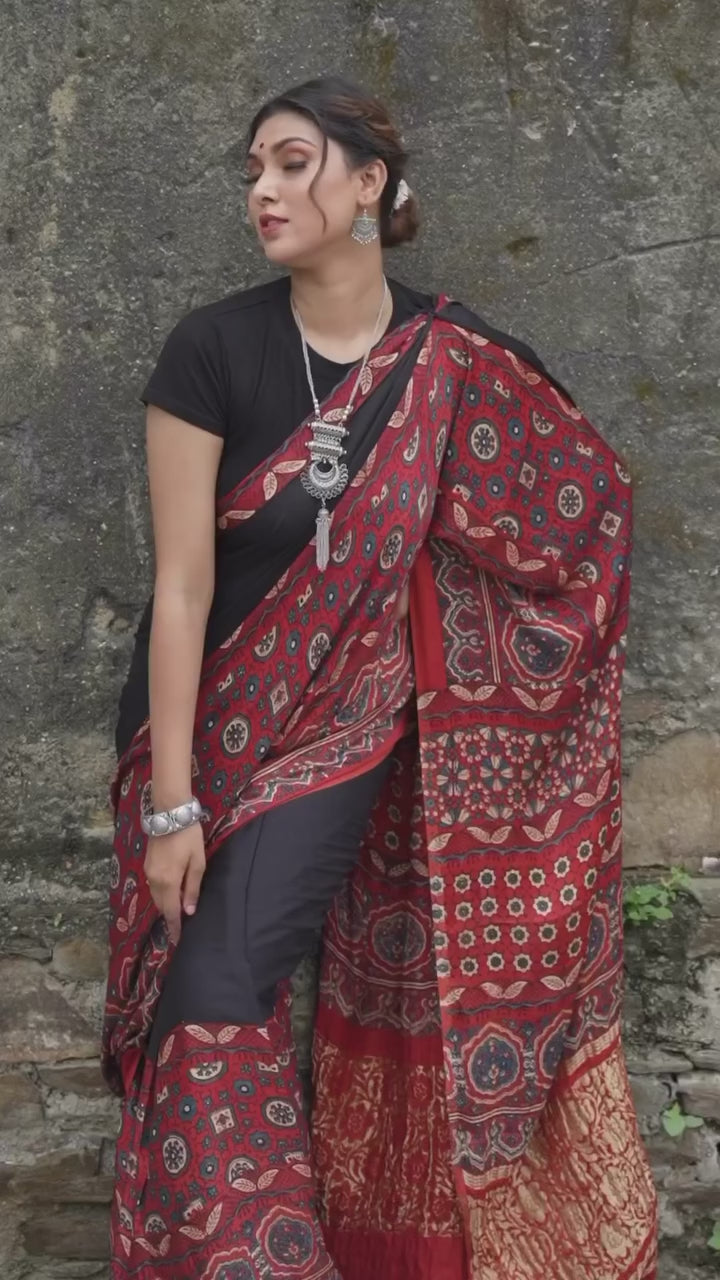 Kriya Ajrakh Saree - Handcrafted on Modal Silk