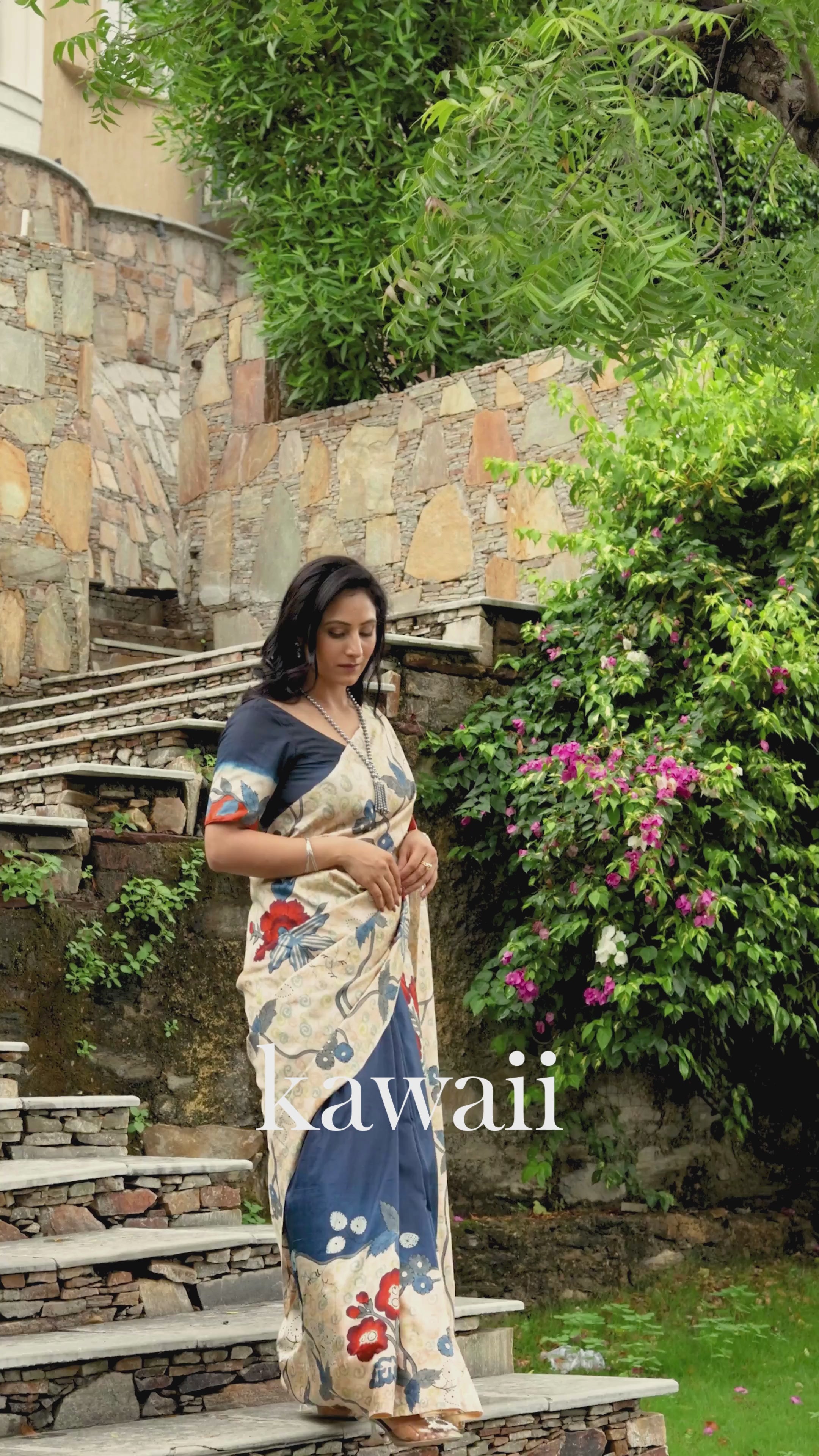 Surmai Handpainted Kalamkari Design Saree