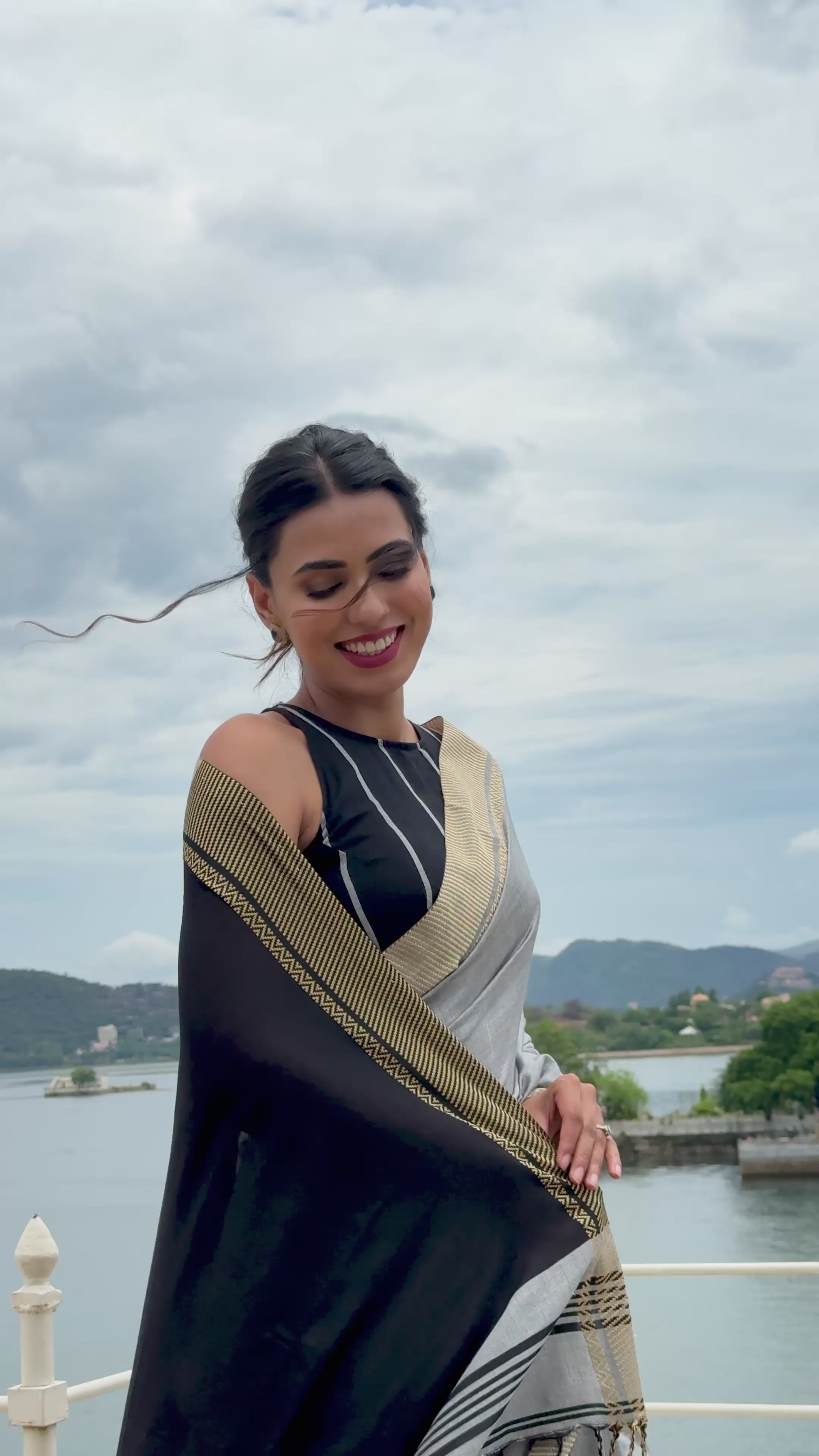 Chola Black and Grey Handloom Cotton Saree