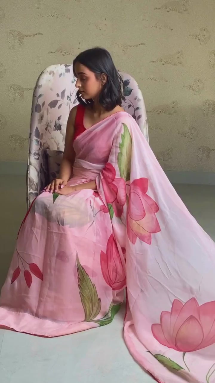 Sukomal Floral Handpainted Organza Saree