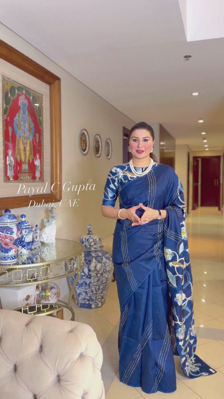 Parnika Handpainted Pichwai Saree with Kantha Work