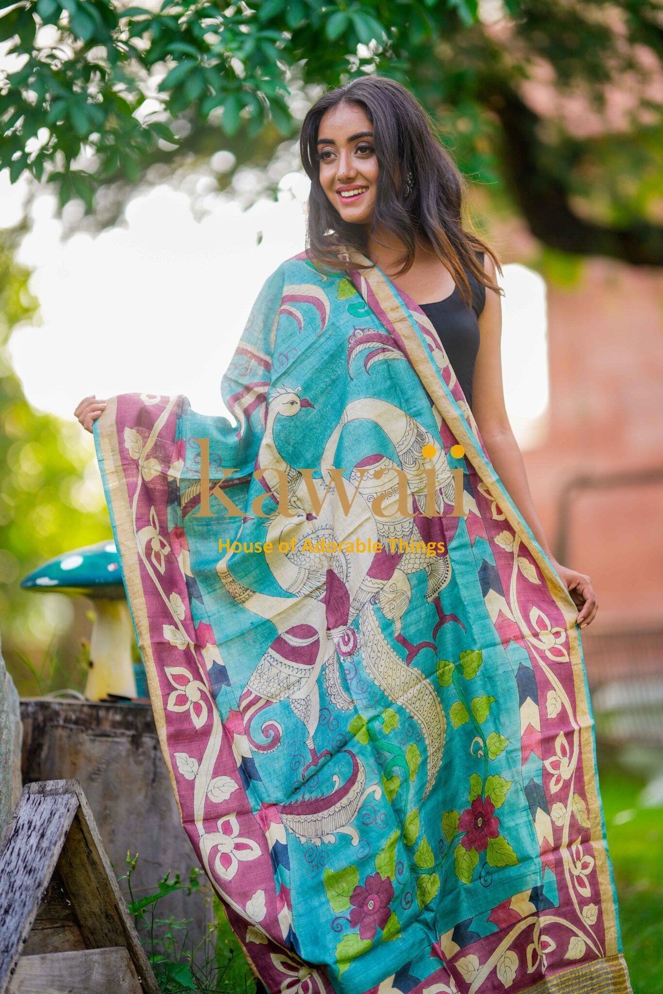 Mayuri Green Kalamkari Dupatta